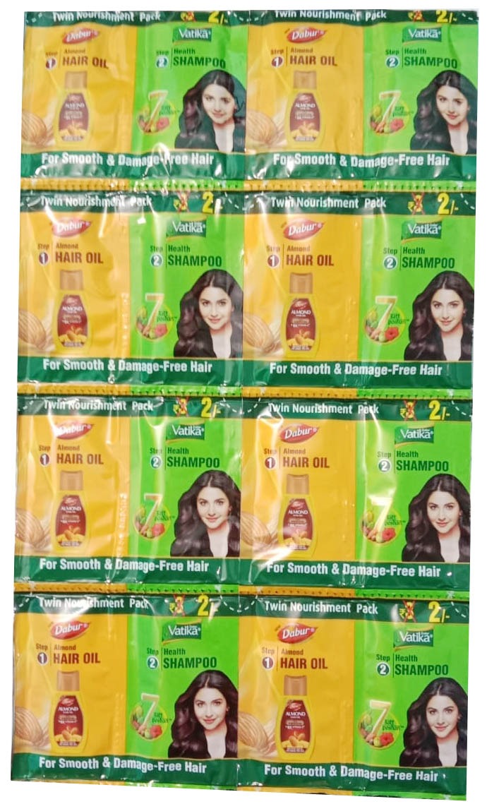 Dabur Vatika Health Shampoo 5.5ml+ Almond Hair Oil Twin Pack of 16 