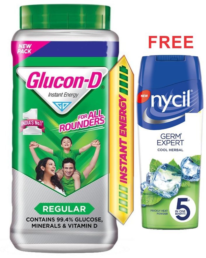 Glucon-D Regular 1kg + Free Nycil 150g worth of Rs. 145