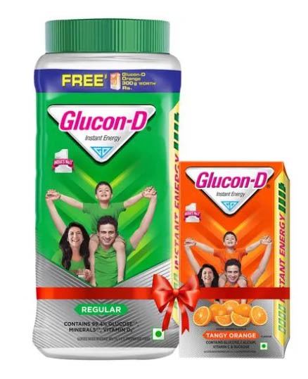 Glucon-D Regular 1kg + Free  Glucon-D Tangy Orange 250g